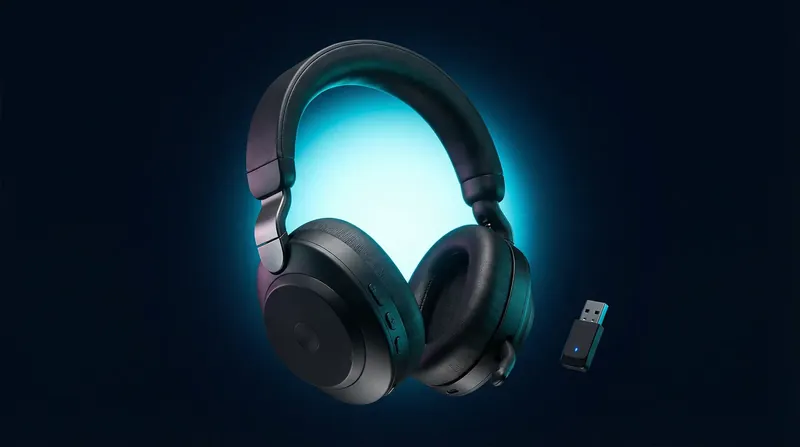 Over-Ear-Headset mit leuchtendem Hintergrund und USB-Dongle
